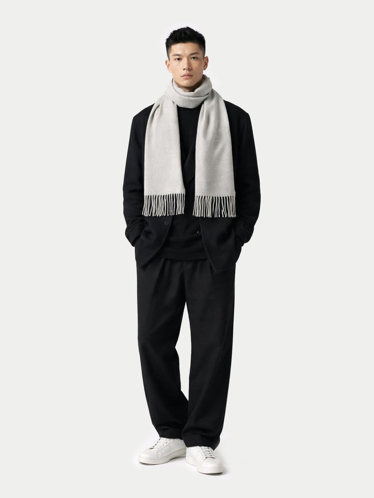 Cashmere Fringed Scarf — Steel Silver