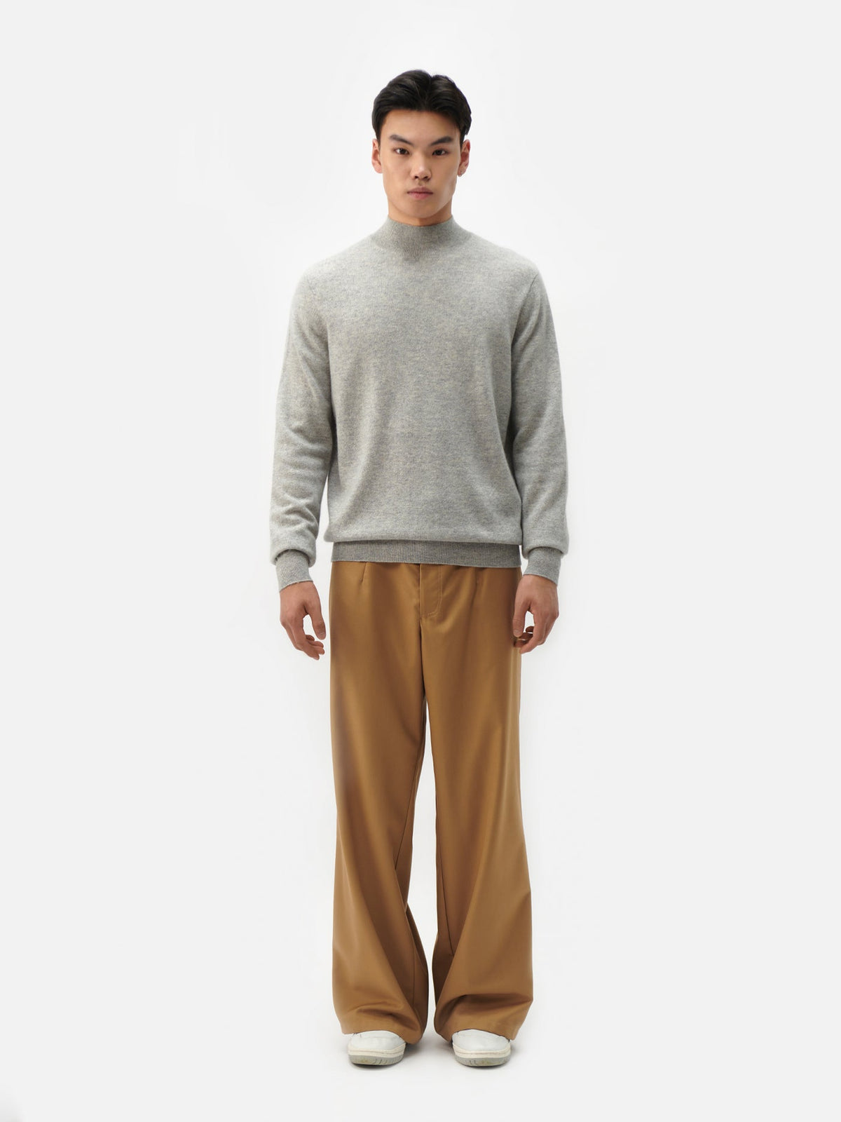 Essential Organic Mock Neck Cashmere Sweater — Steel Silver