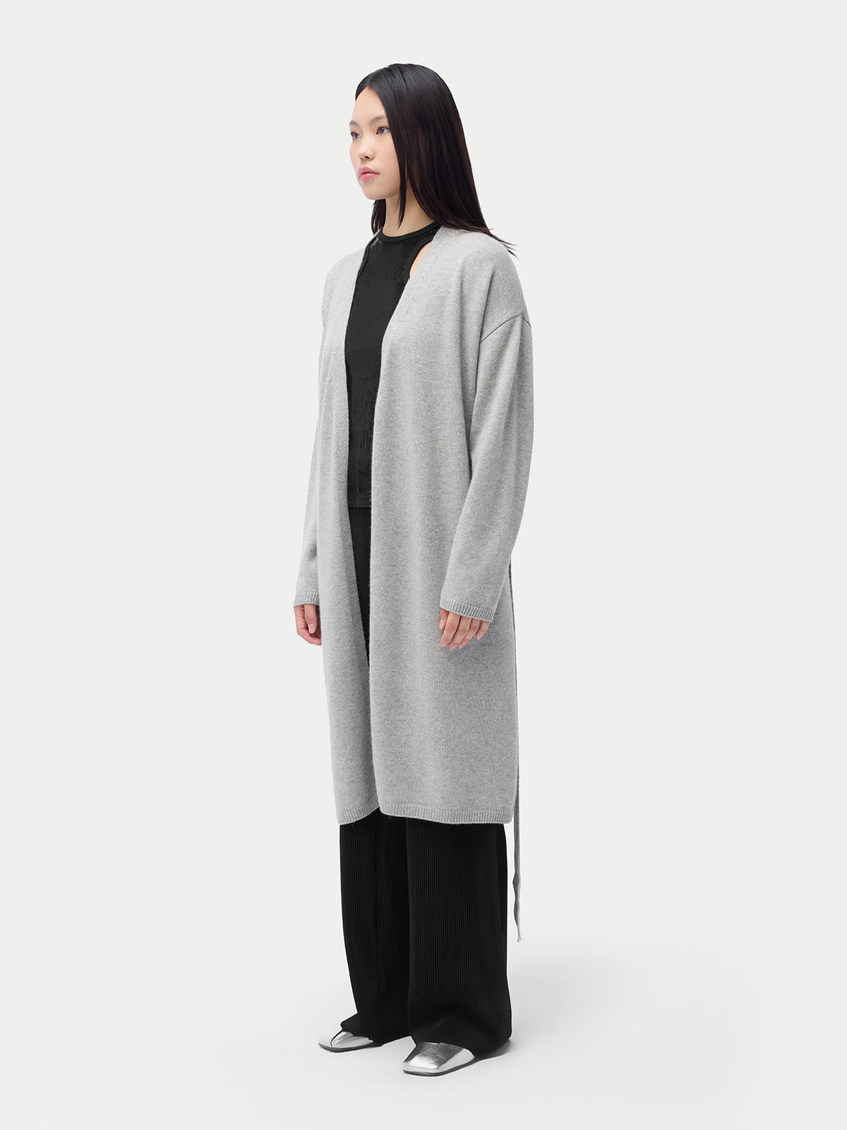 Long Maternity Cashmere Robe — Steel Silver