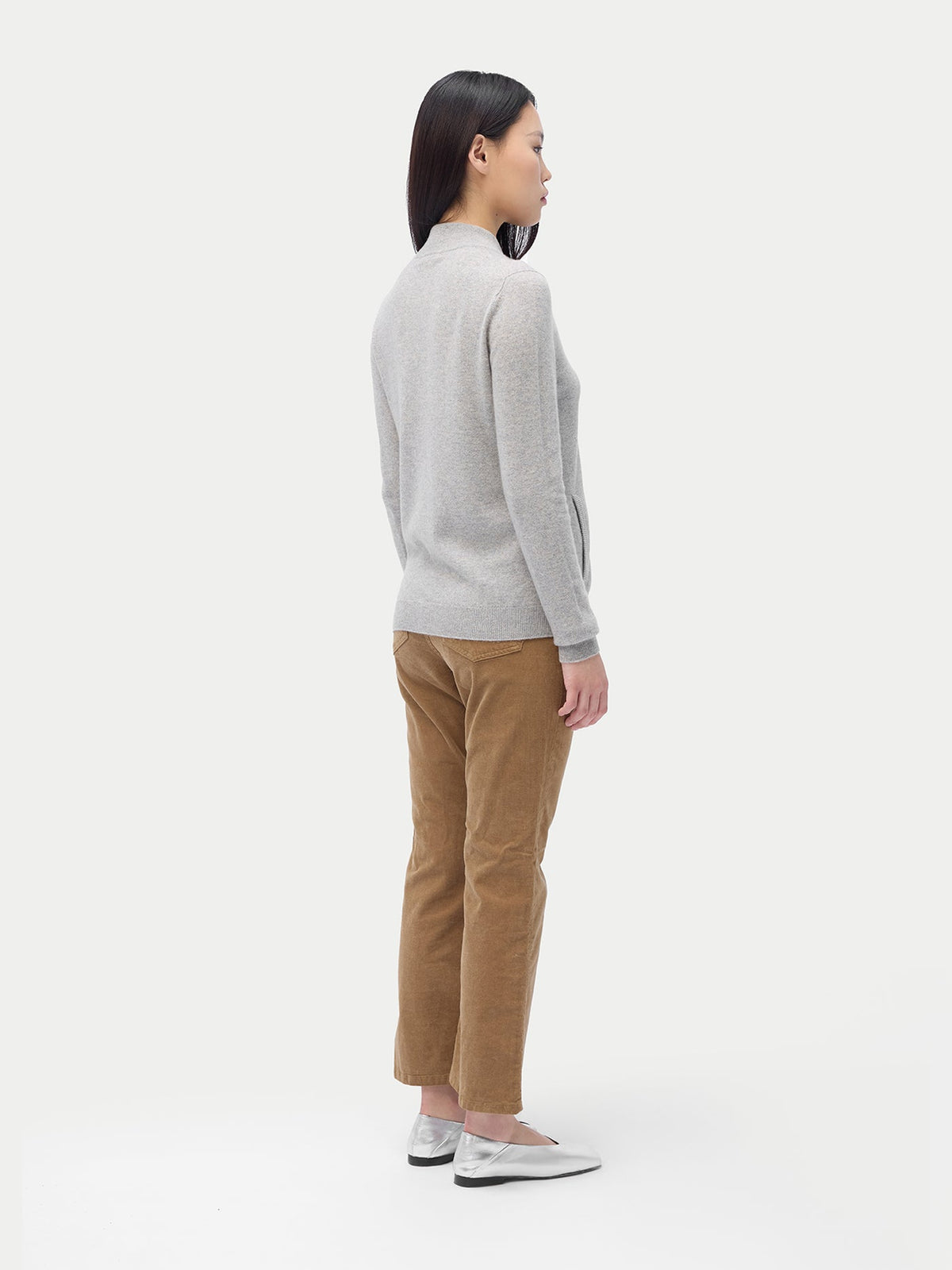 Essential Natural Color Cashmere Full-zip Cardigan — Steel Silver