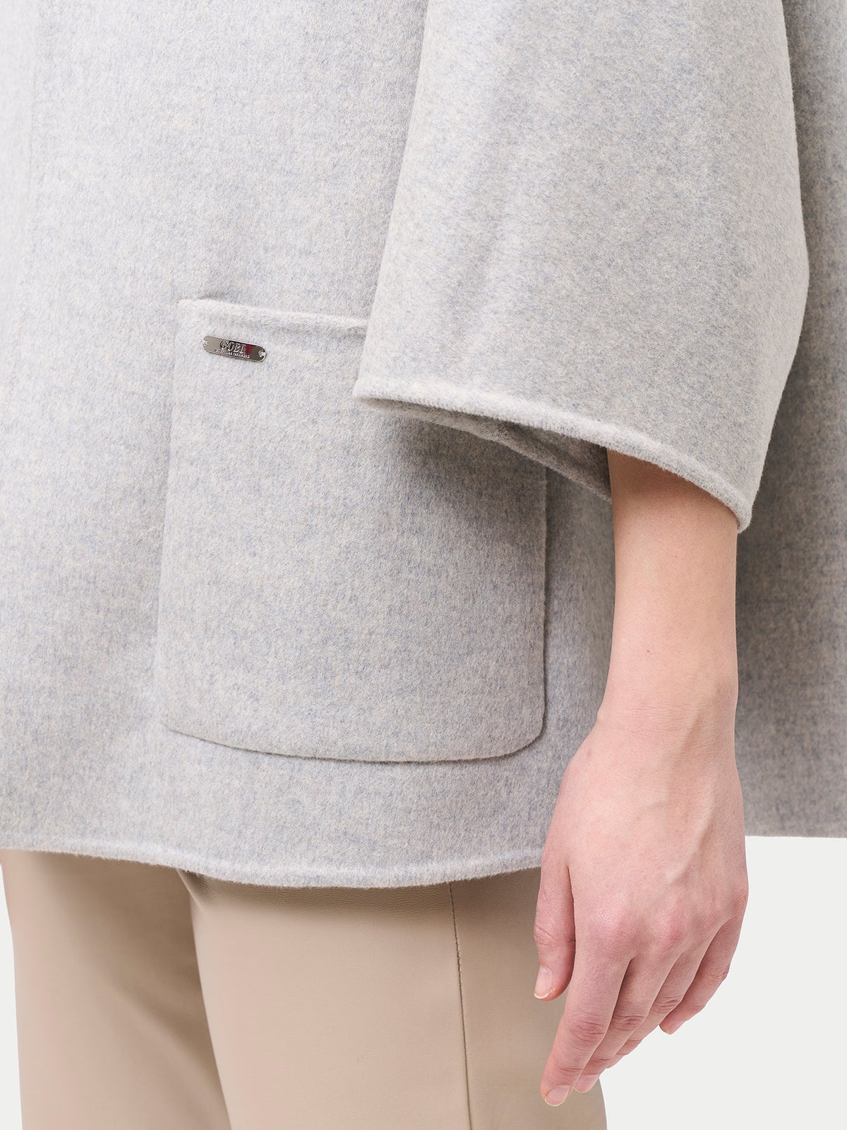 Patch Pocket Cashmere Poncho Jacket — Steel Silver
