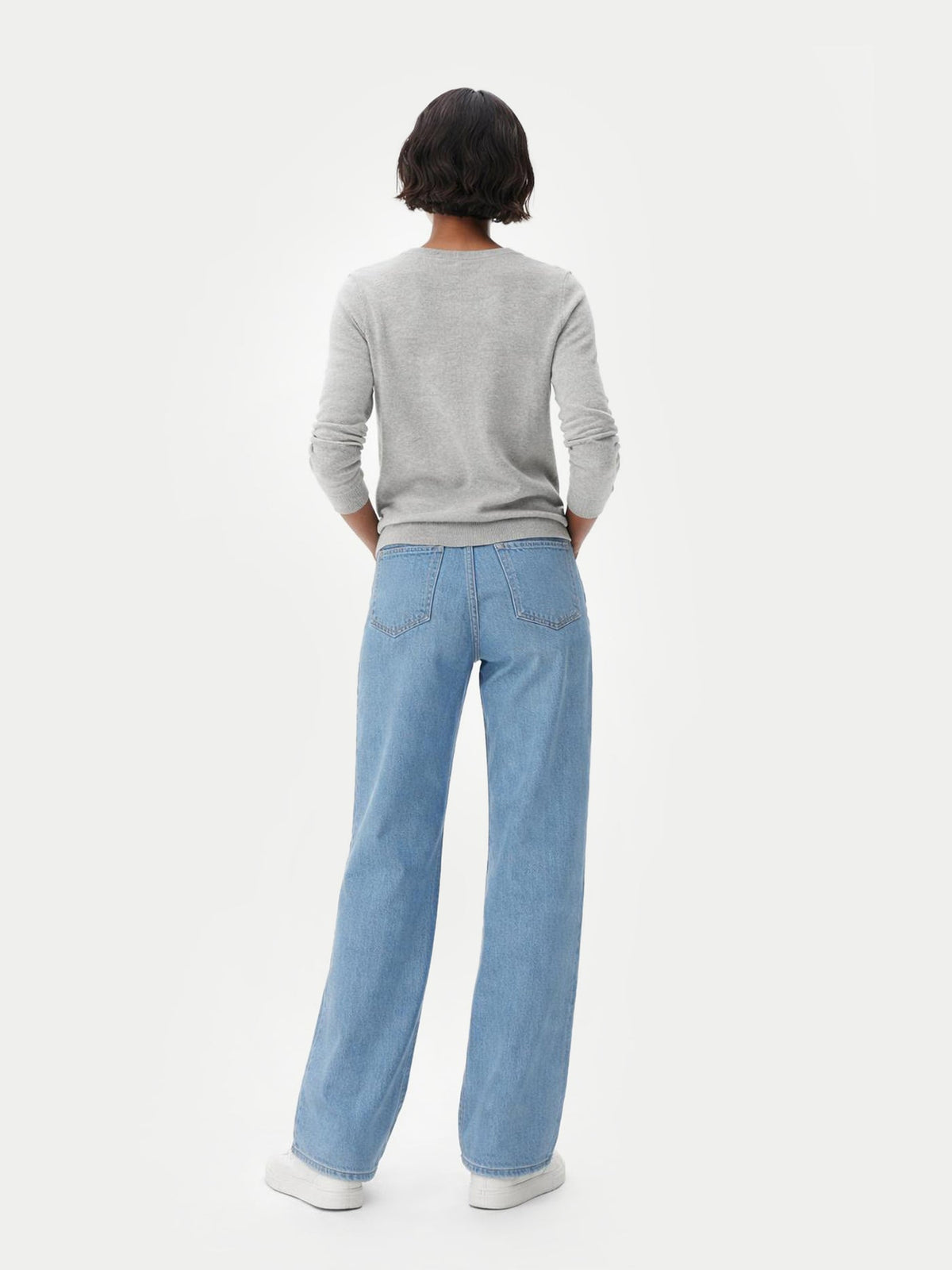Essential Cashmere V-neck Sweater — Steel Silver