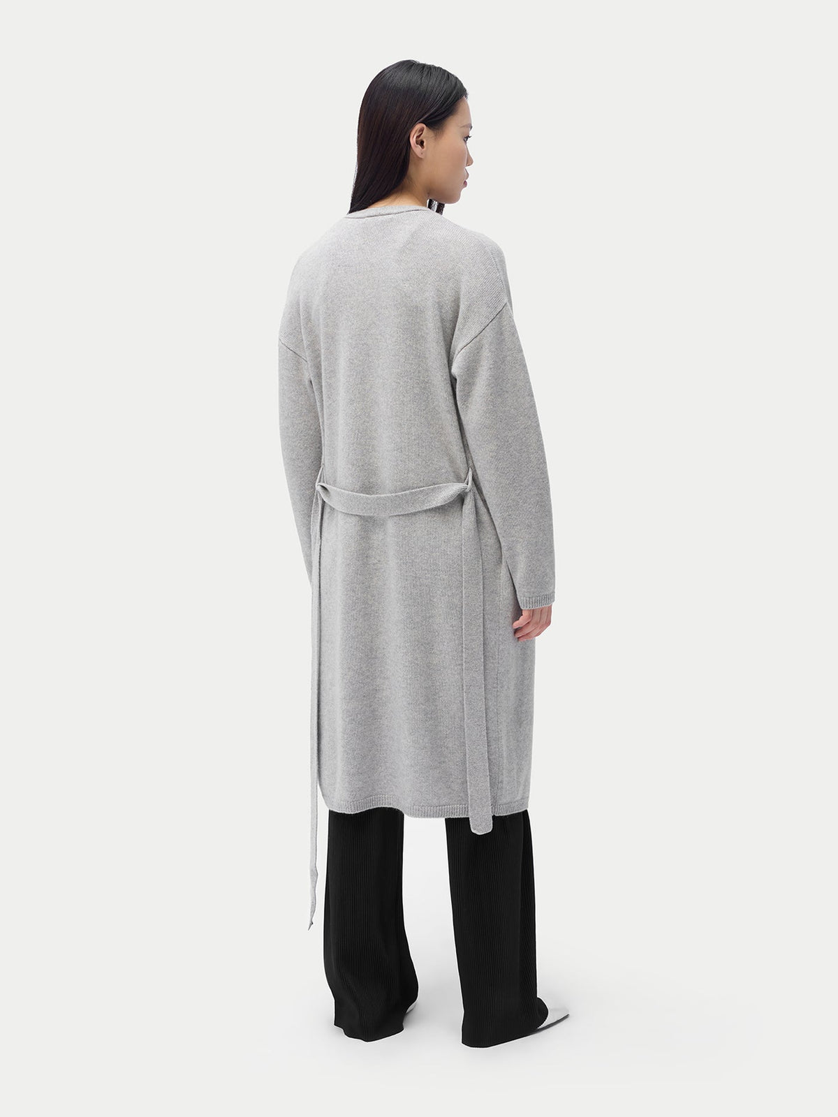 Long Maternity Cashmere Robe — Steel Silver