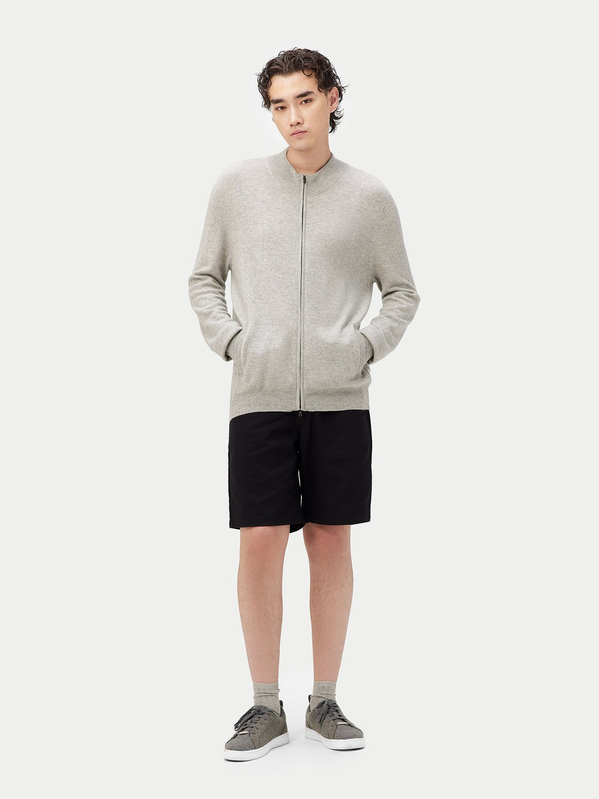 Essential Full-zip Cashmere Cardigan — Steel Silver
