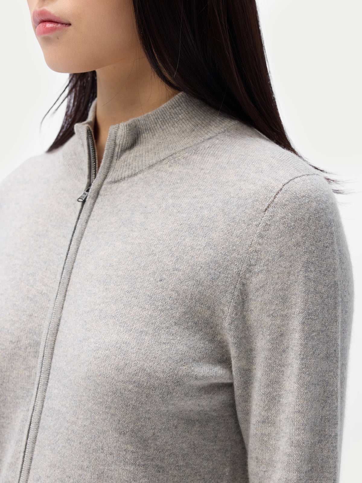 Essential Natural Color Cashmere Full-zip Cardigan — Steel Silver
