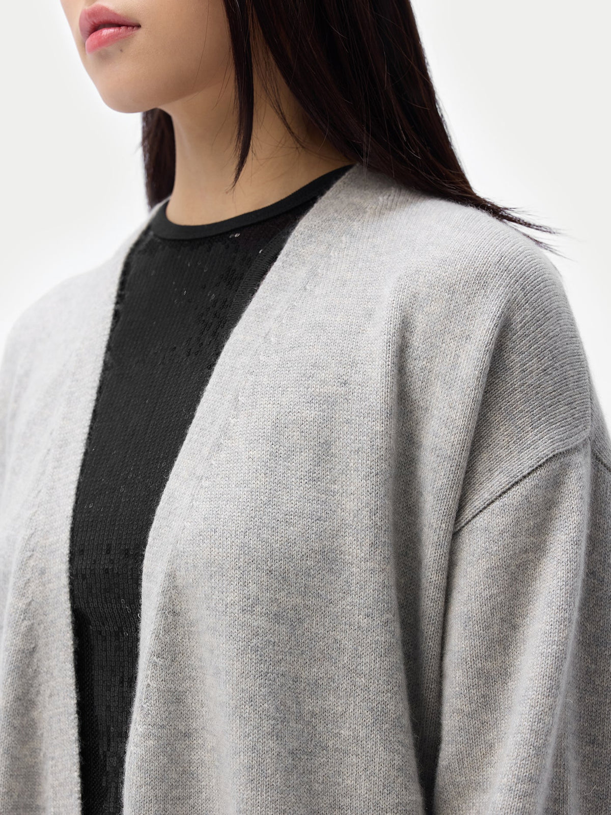 Long Maternity Cashmere Robe — Steel Silver