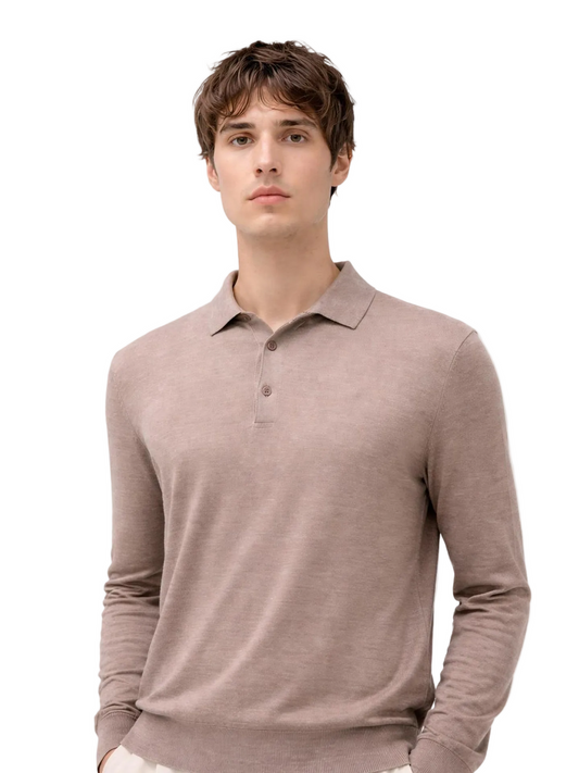Men Classic Polo Shirt With Long Sleeve — Stone Taupe