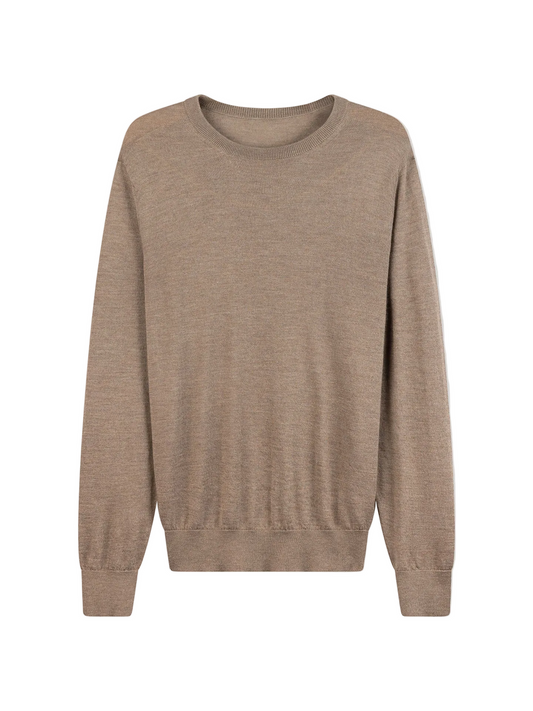 Cashmere Silk C-neck Sweater — Stone Taupe