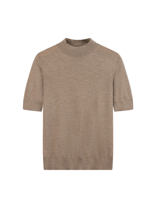 Cashmere Silk Shirt With High Neck — Stone Taupe