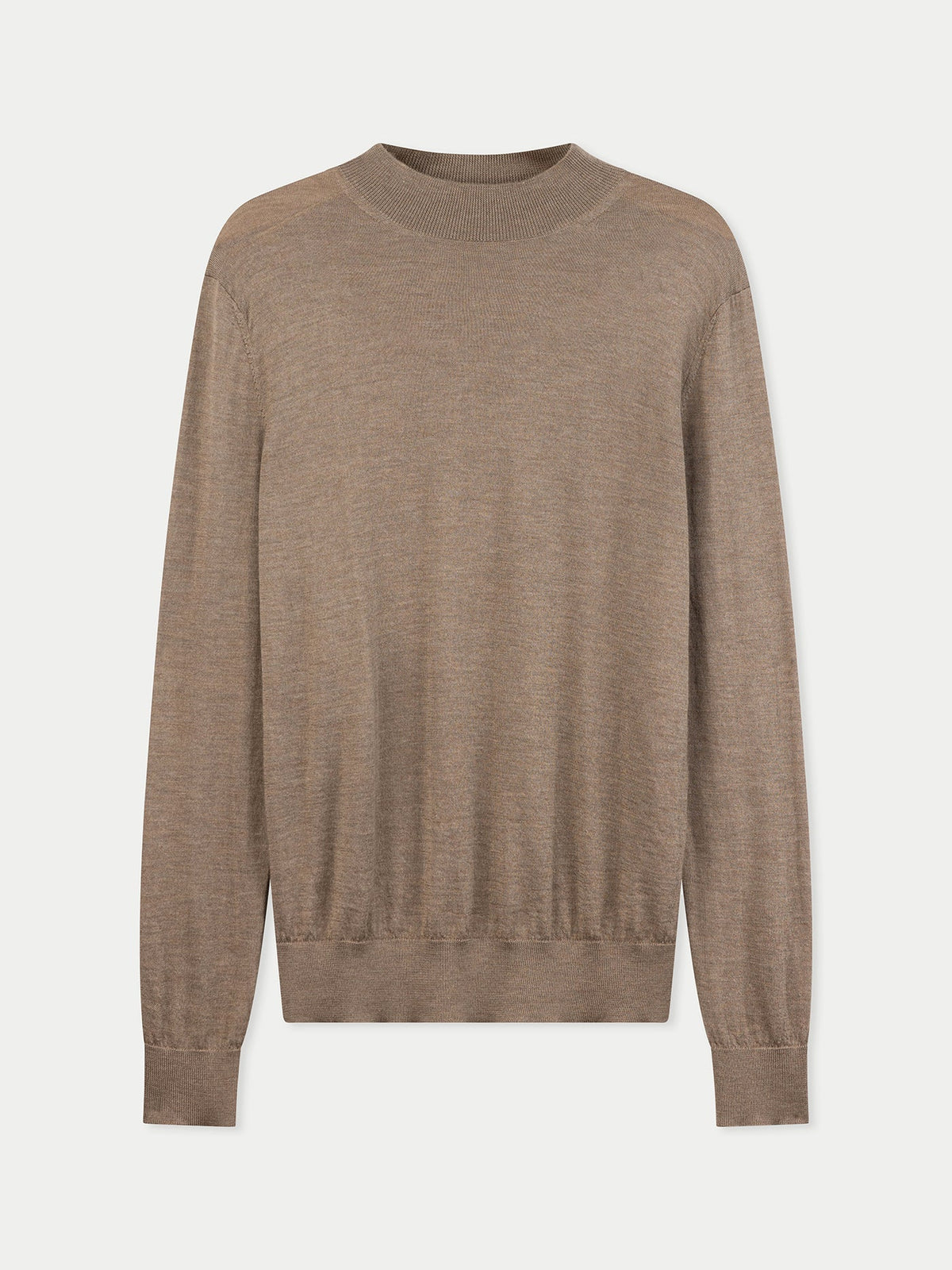 Men Cashmere Silk High Neck Sweater — Stone Taupe