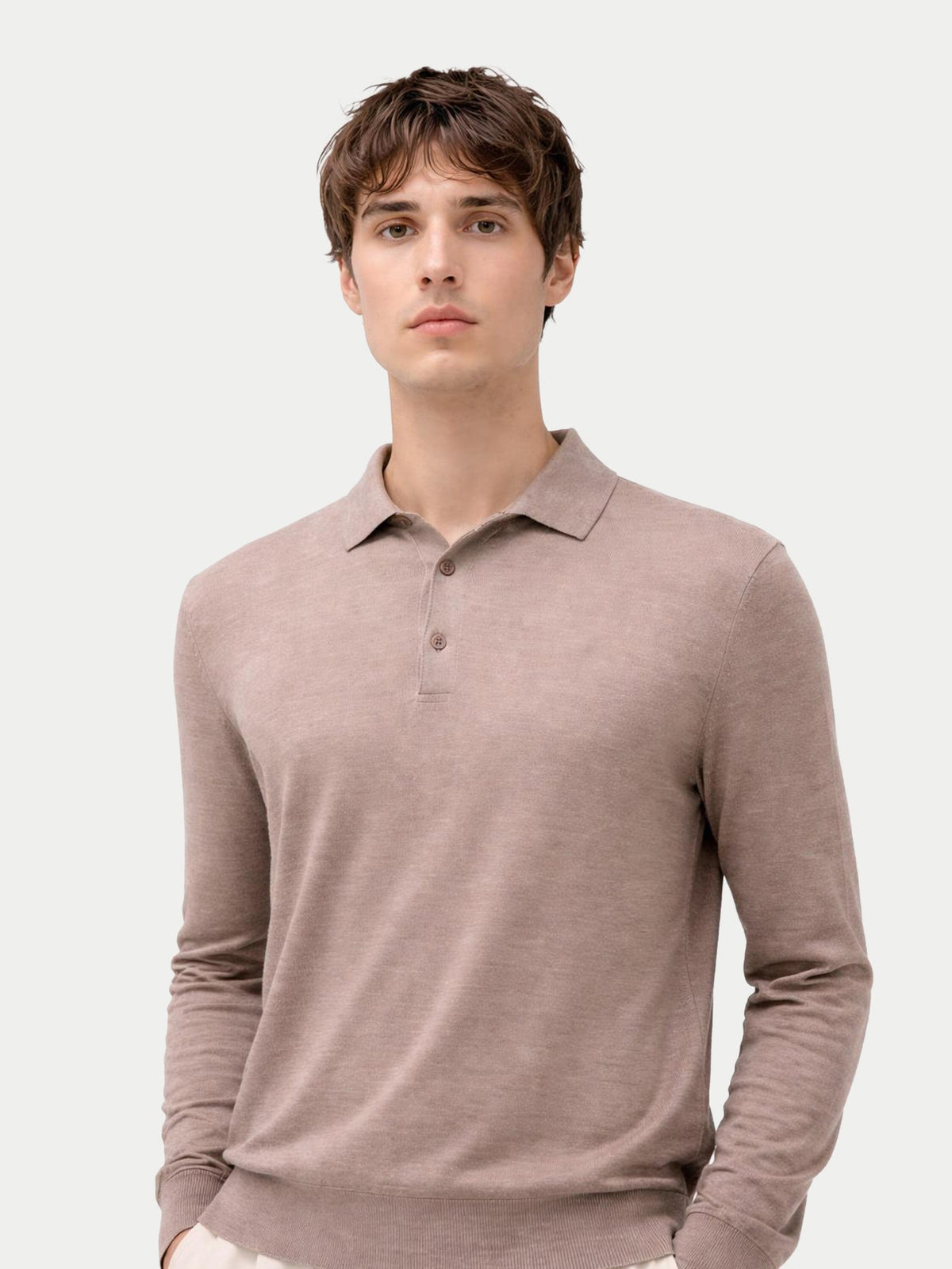 Men Classic Polo Shirt With Long Sleeve — Stone Taupe
