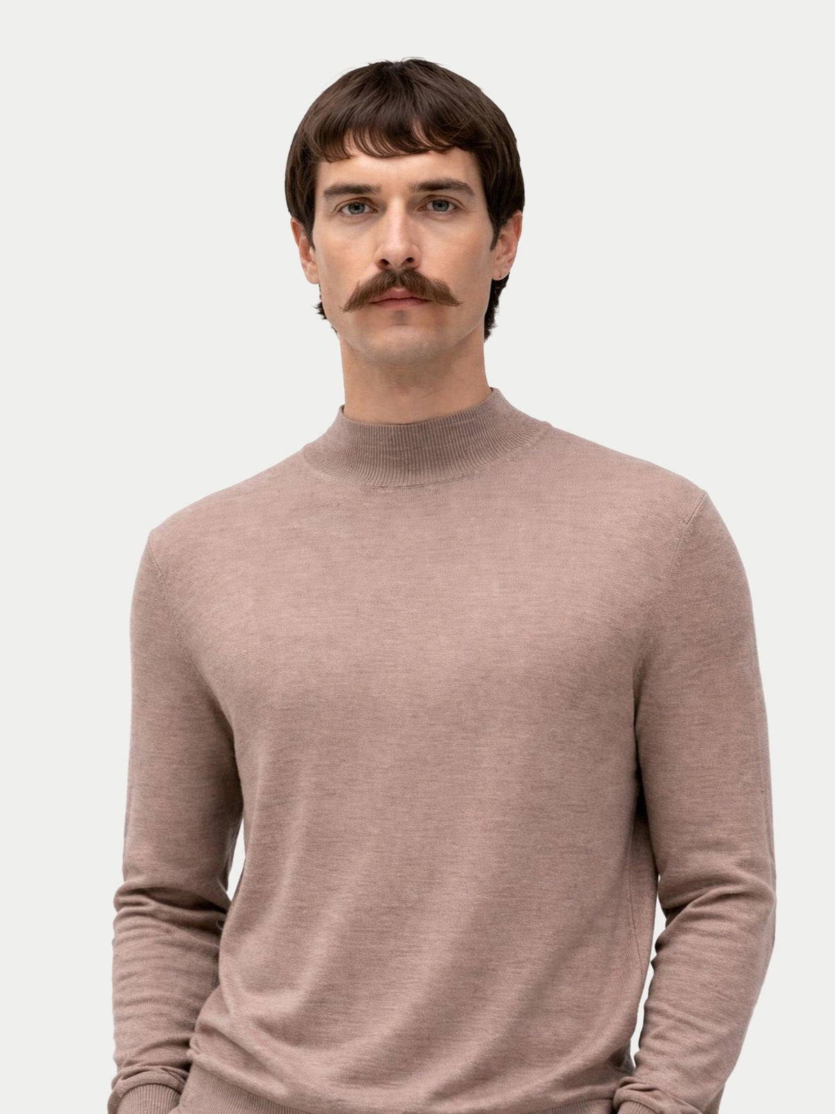 Men Cashmere Silk High Neck Sweater — Stone Taupe