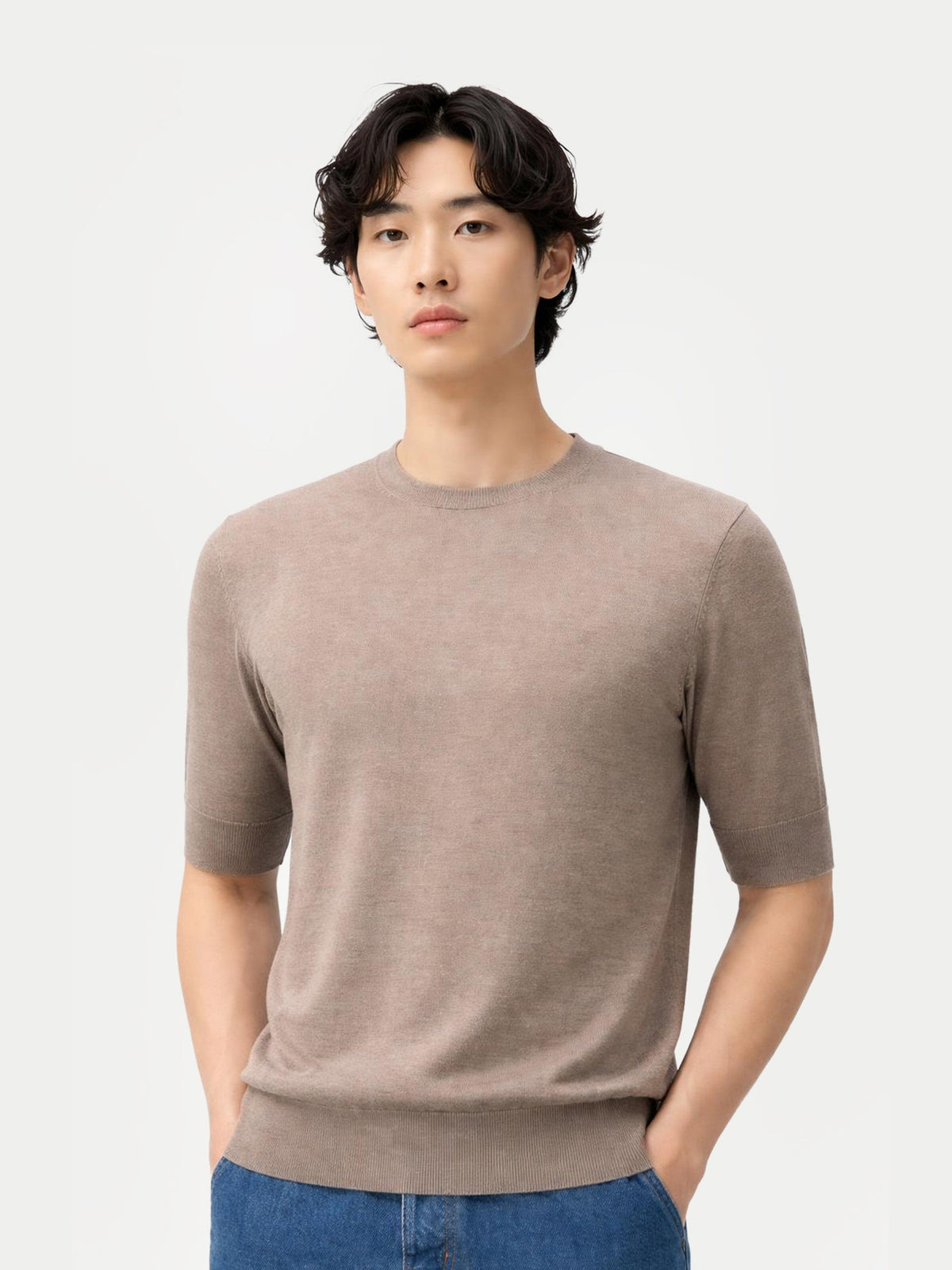 Silk Cashmere Crew Neck T-shirt — Stone Taupe