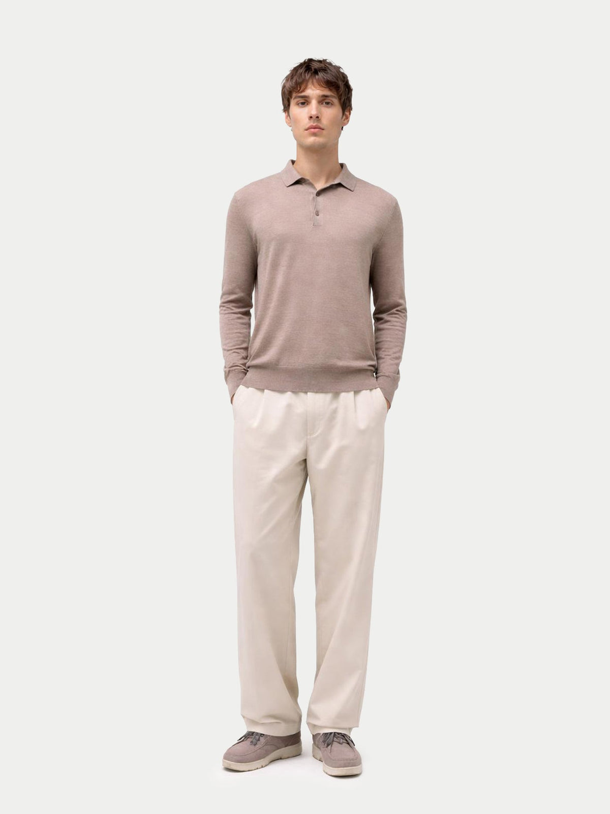 Men Classic Polo Shirt With Long Sleeve — Stone Taupe