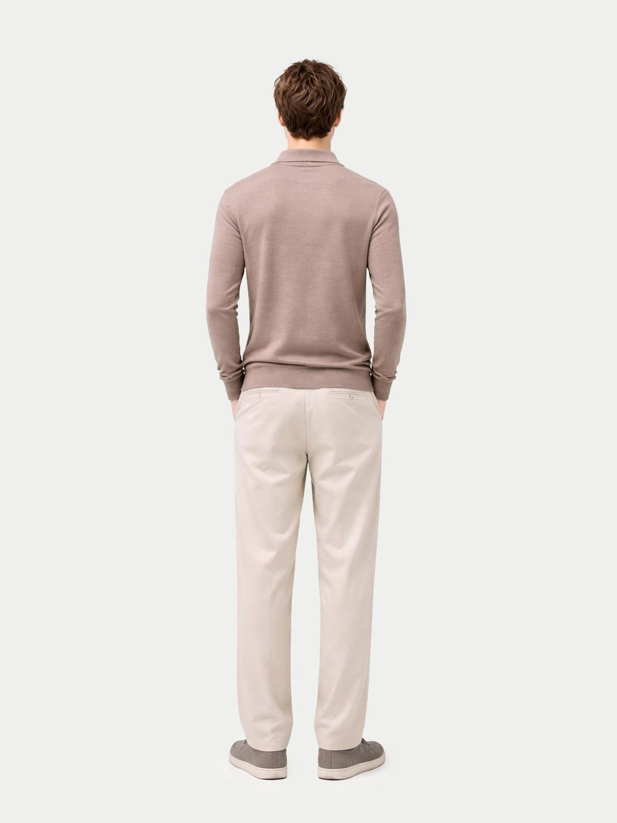 Men Classic Polo Shirt With Long Sleeve — Stone Taupe