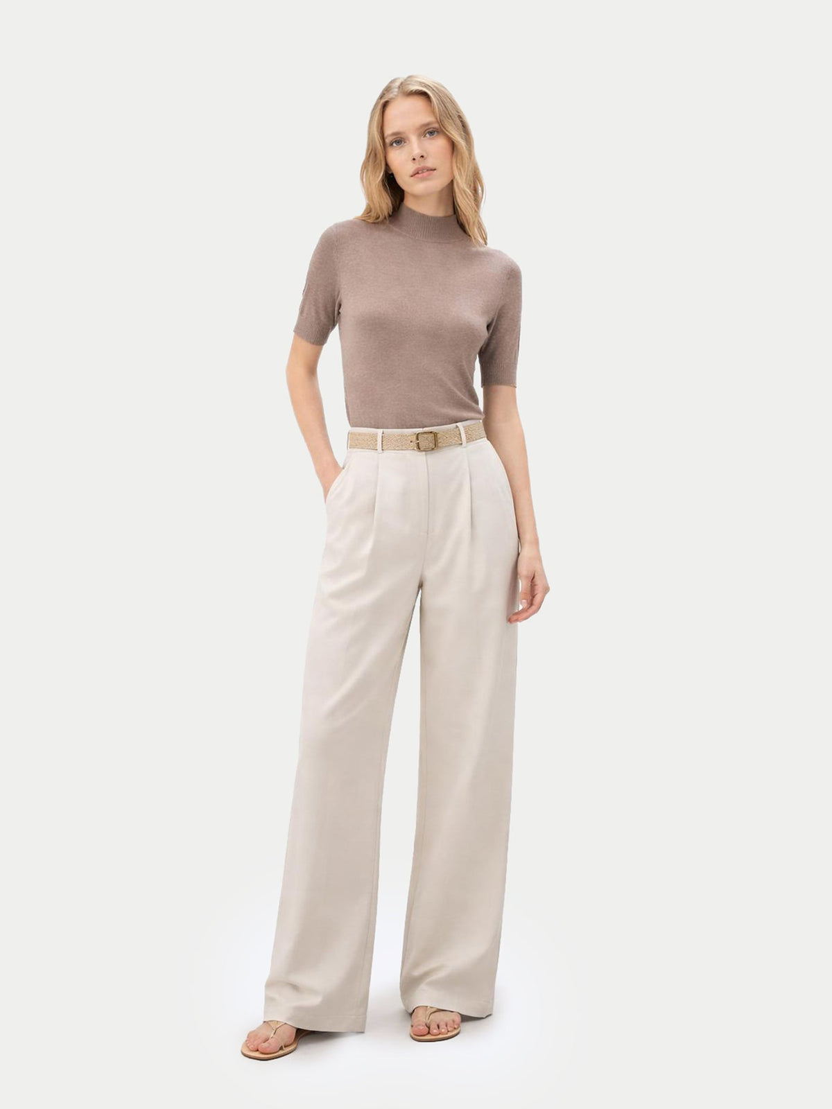 Cashmere Silk Shirt With High Neck — Stone Taupe