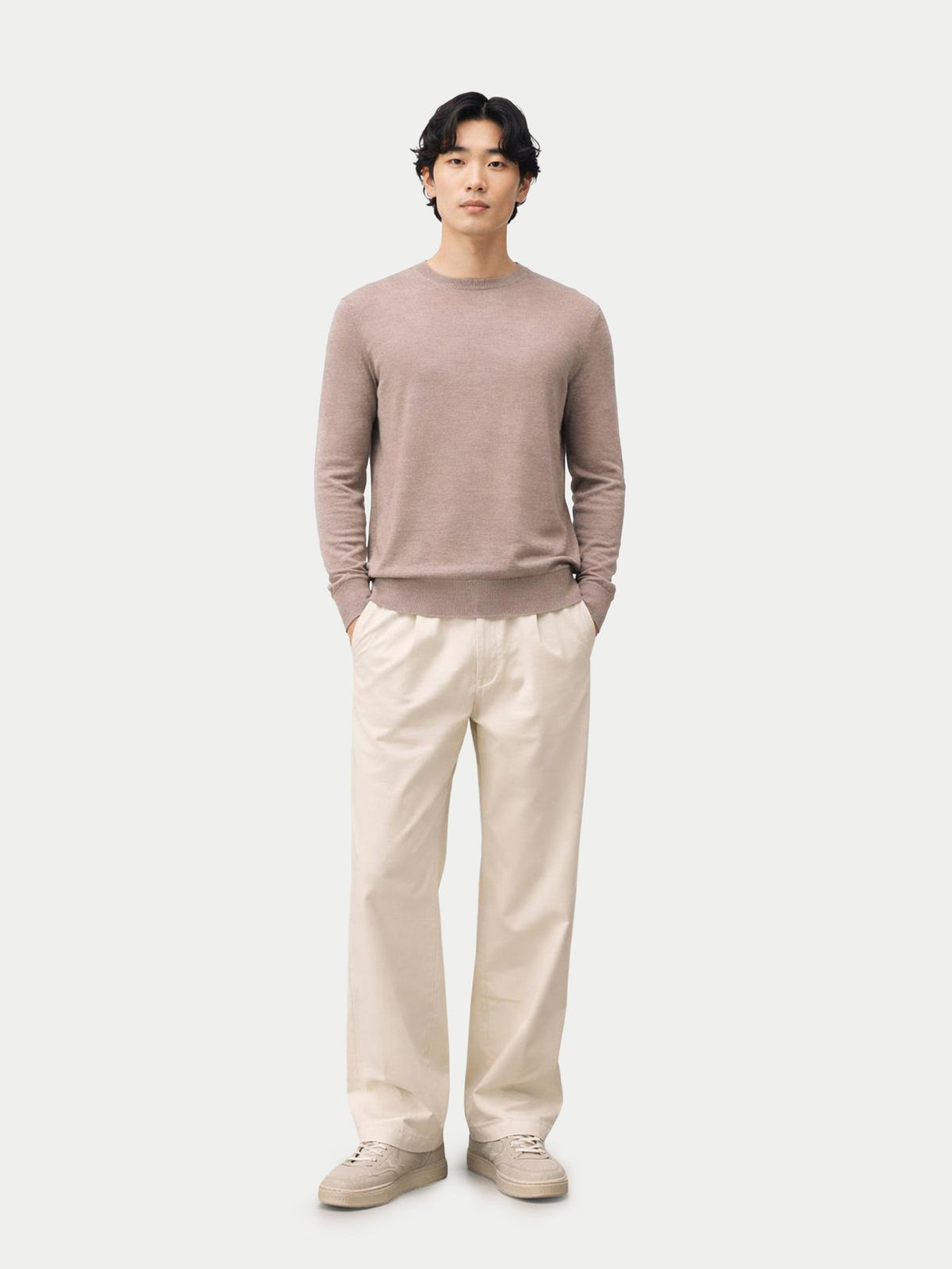 Cashmere Silk C-neck Sweater — Stone Taupe