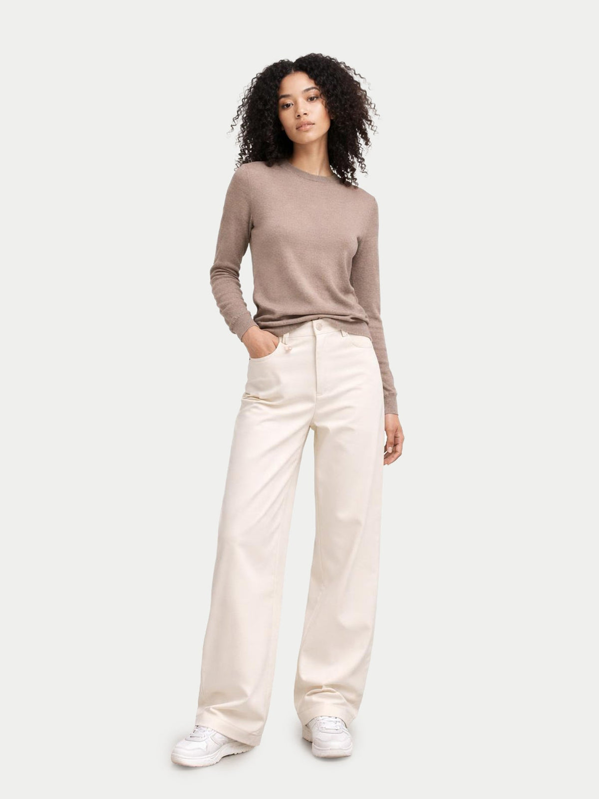Women C-neck Cashmere Sweater — Stone Taupe