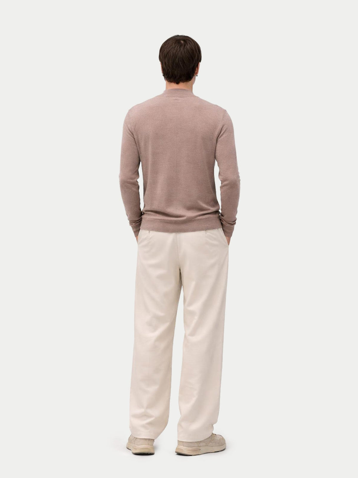 Men Cashmere Silk High Neck Sweater — Stone Taupe