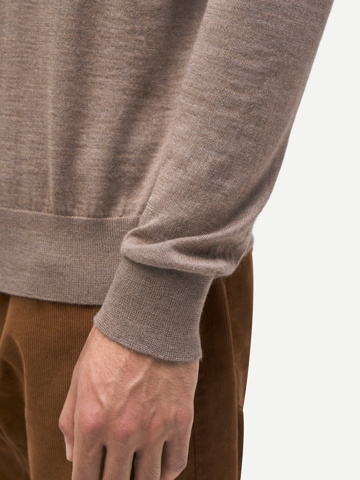 Men Cashmere Silk High Neck Sweater — Stone Taupe