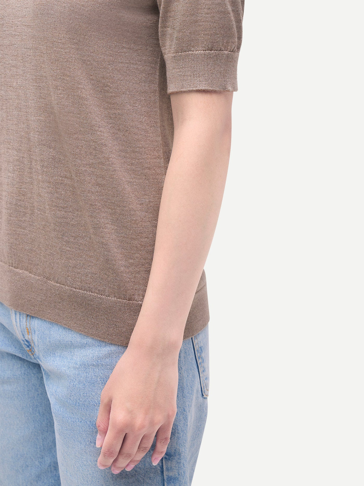 Cashmere Silk Shirt With High Neck — Stone Taupe