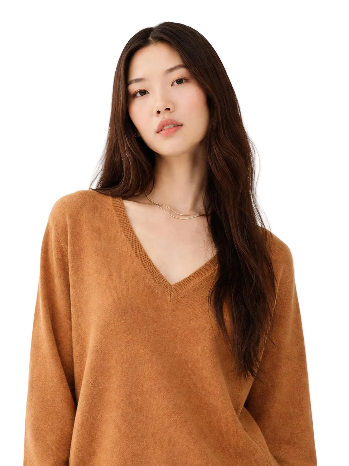 Essential Cashmere V-neck Sweater — Tan Brown