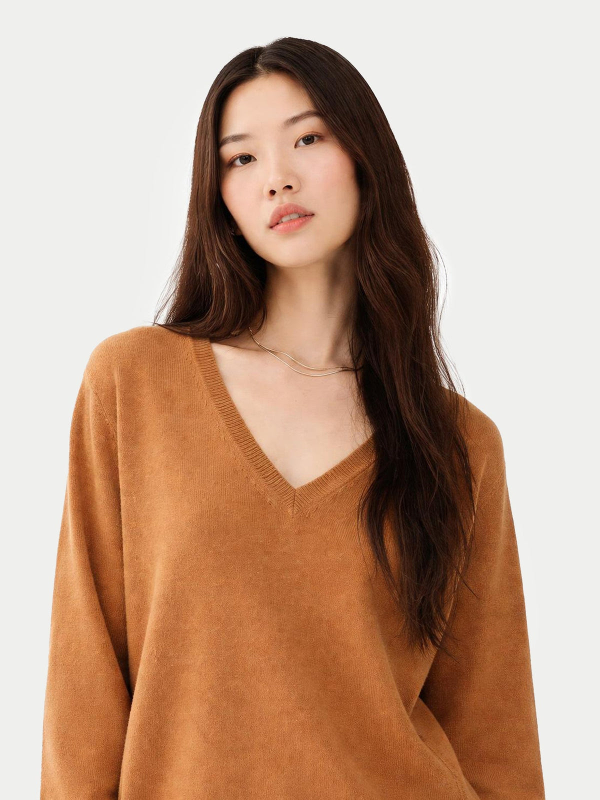 Essential Cashmere V-neck Sweater — Tan Brown