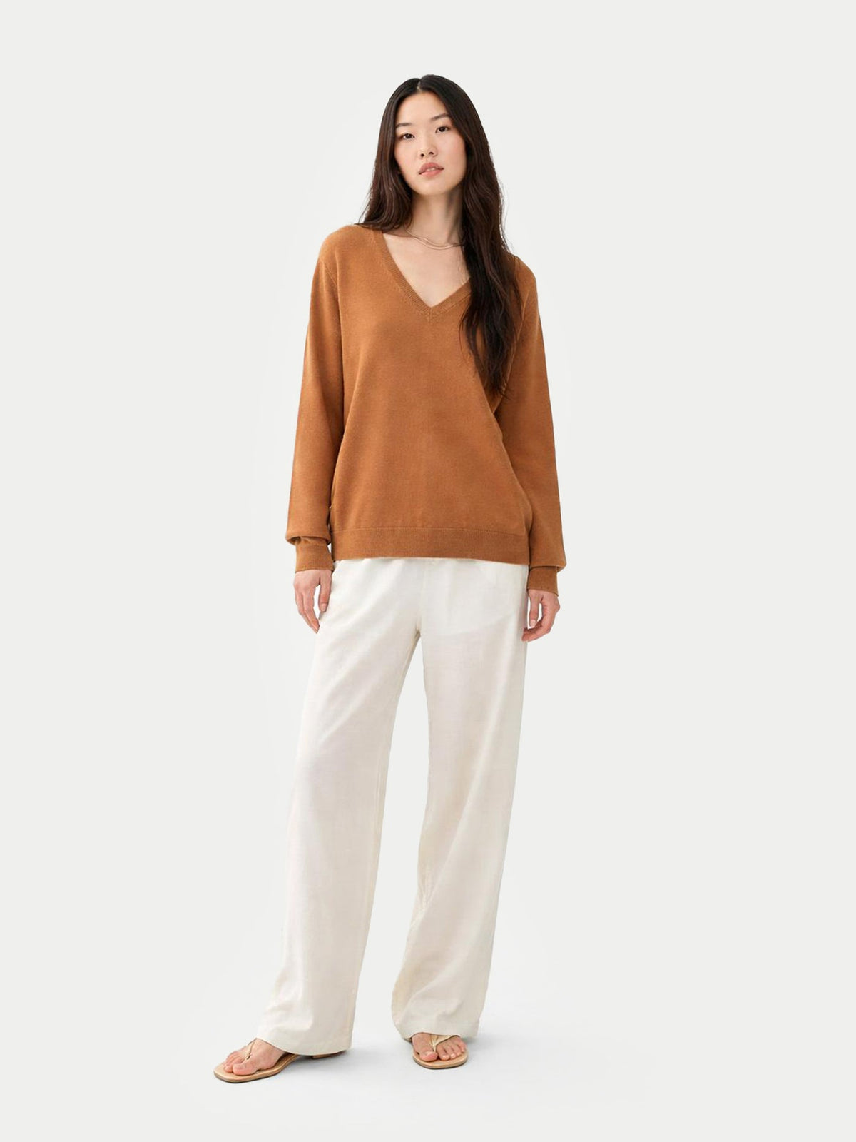 Essential Cashmere V-neck Sweater — Tan Brown