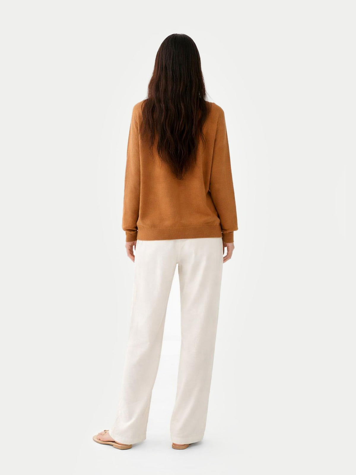Essential Cashmere V-neck Sweater — Tan Brown
