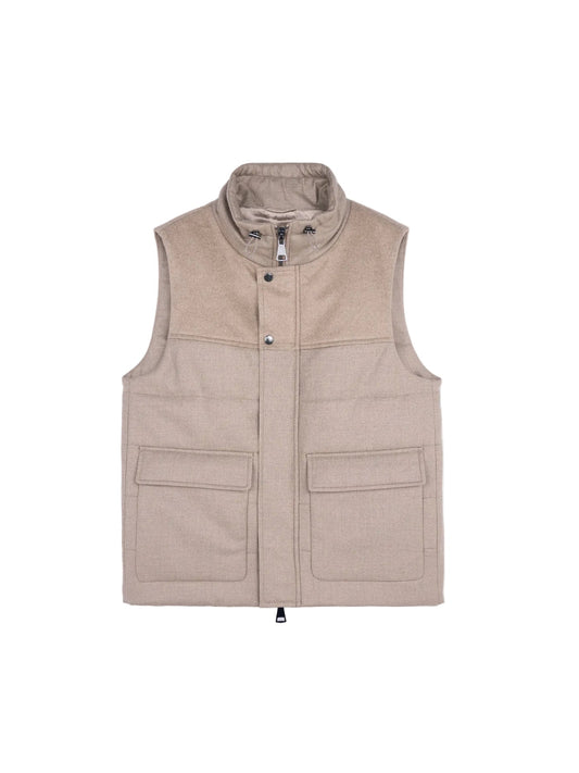Natural Color Drawstring Collar Cashmere Vest — Taupe