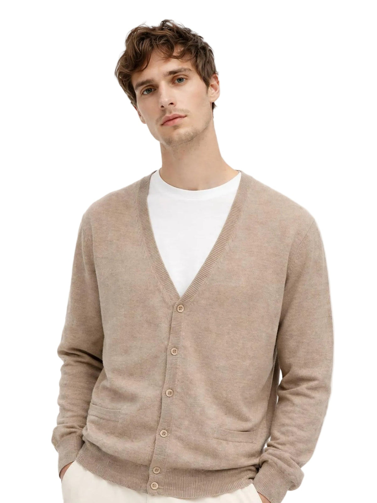 Essential Cashmere V-neck Cardigan — Taupe