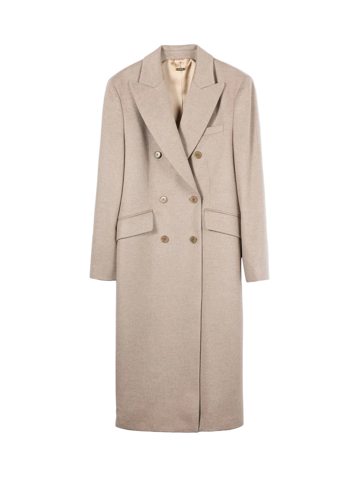 Cashmere Peak Lapel Long Coat — Taupe