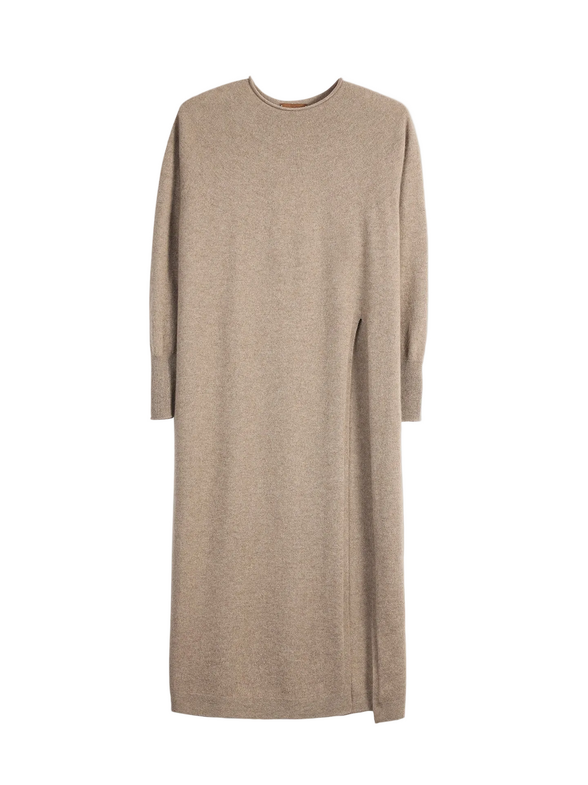 Cashmere Side-slit Maxi Dress — Taupe