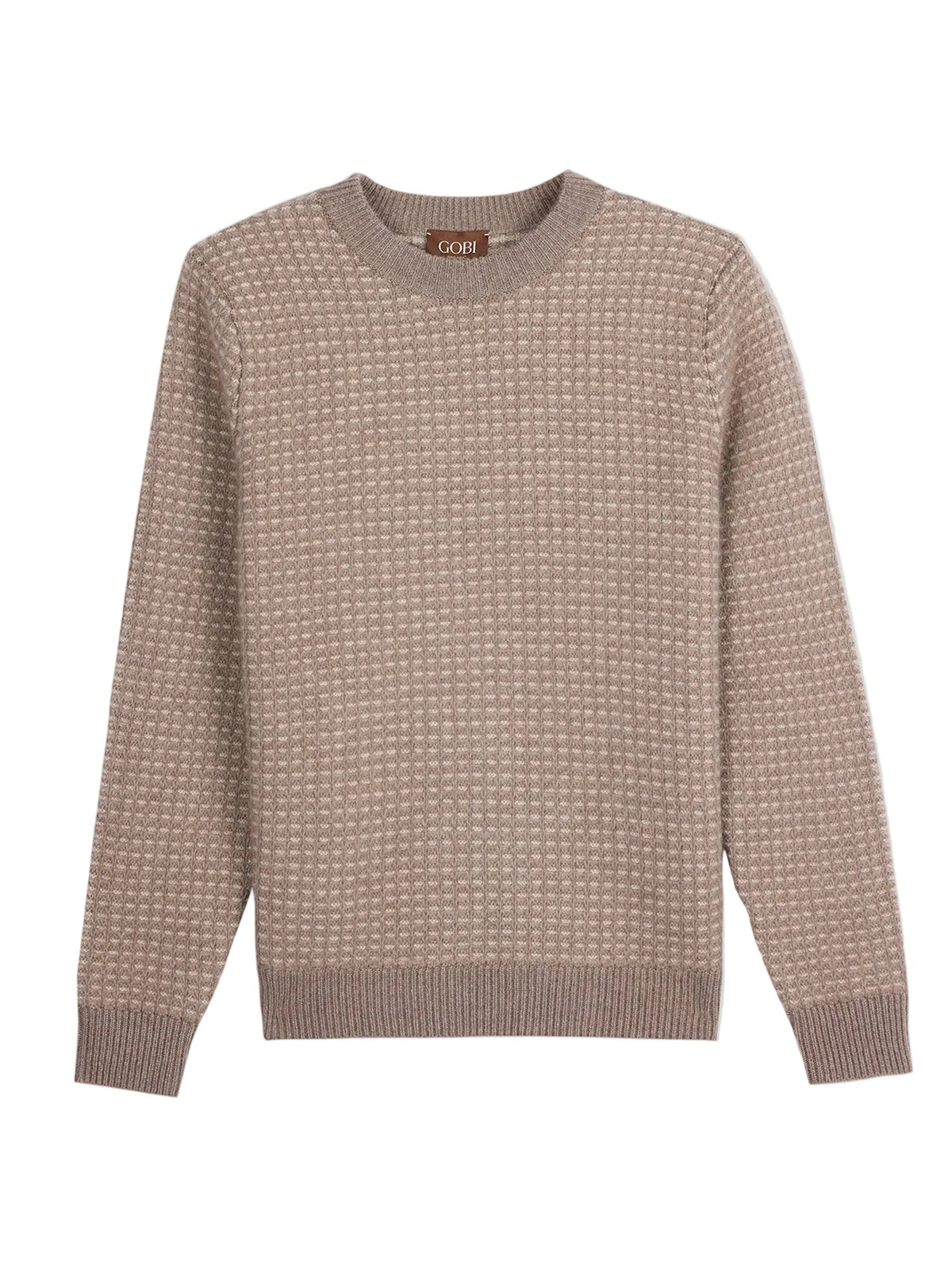 Men's Natural Color Cashmere Waffle Knit Sweater — Taupe