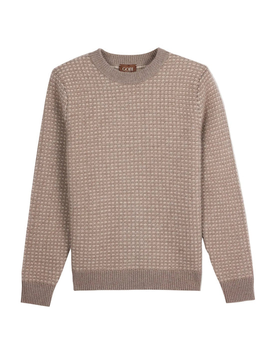 Men's Natural Color Cashmere Waffle Knit Sweater — Taupe