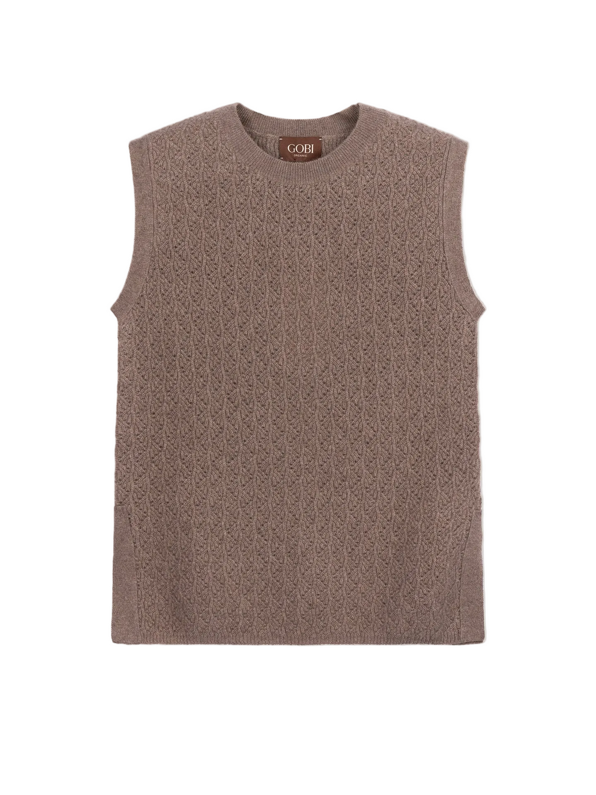 Ajour Knit Crewneck Cashmere Vest — Taupe
