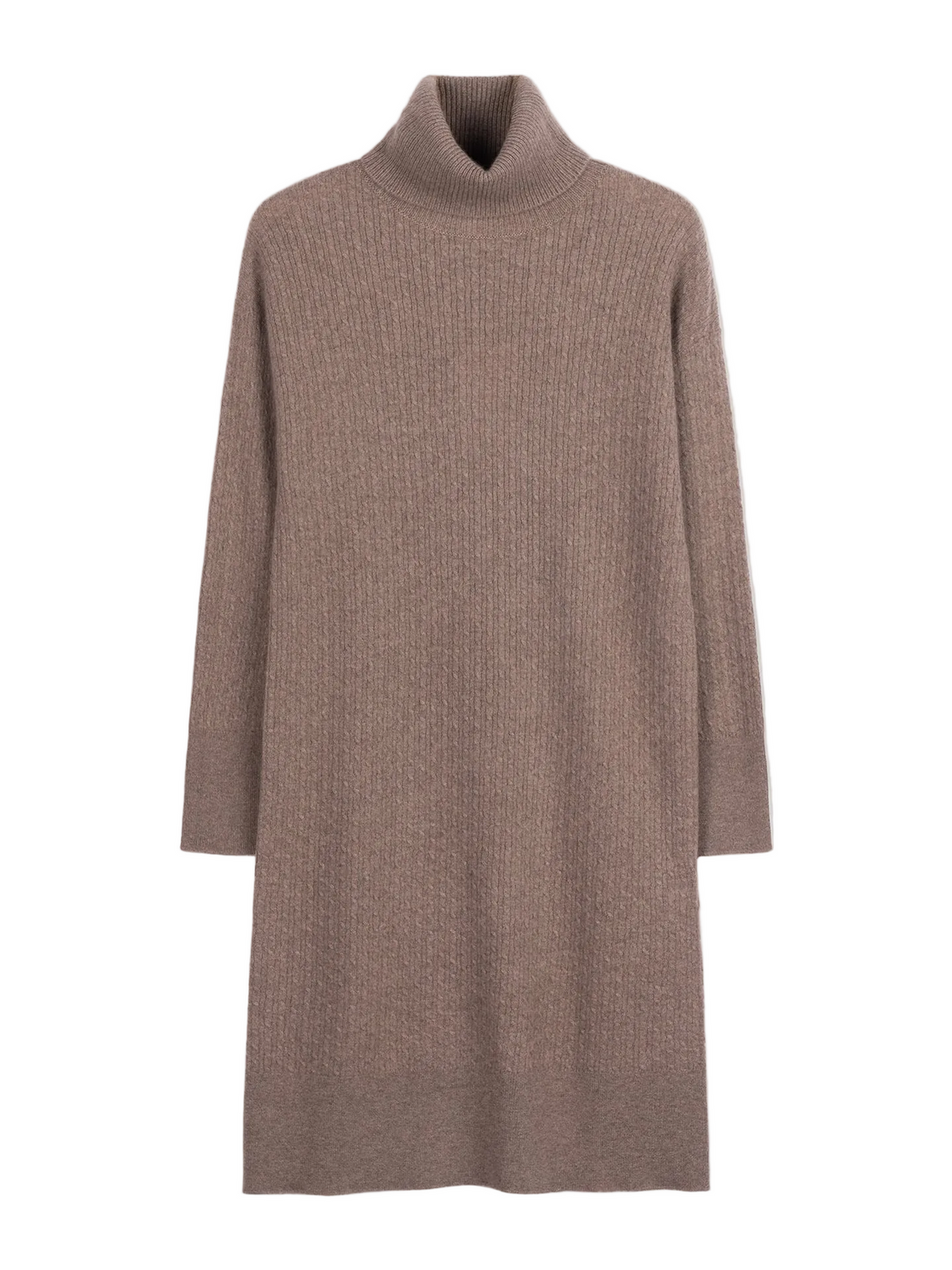 Natural Color Seamless Turtleneck Cashmere Dress — Taupe
