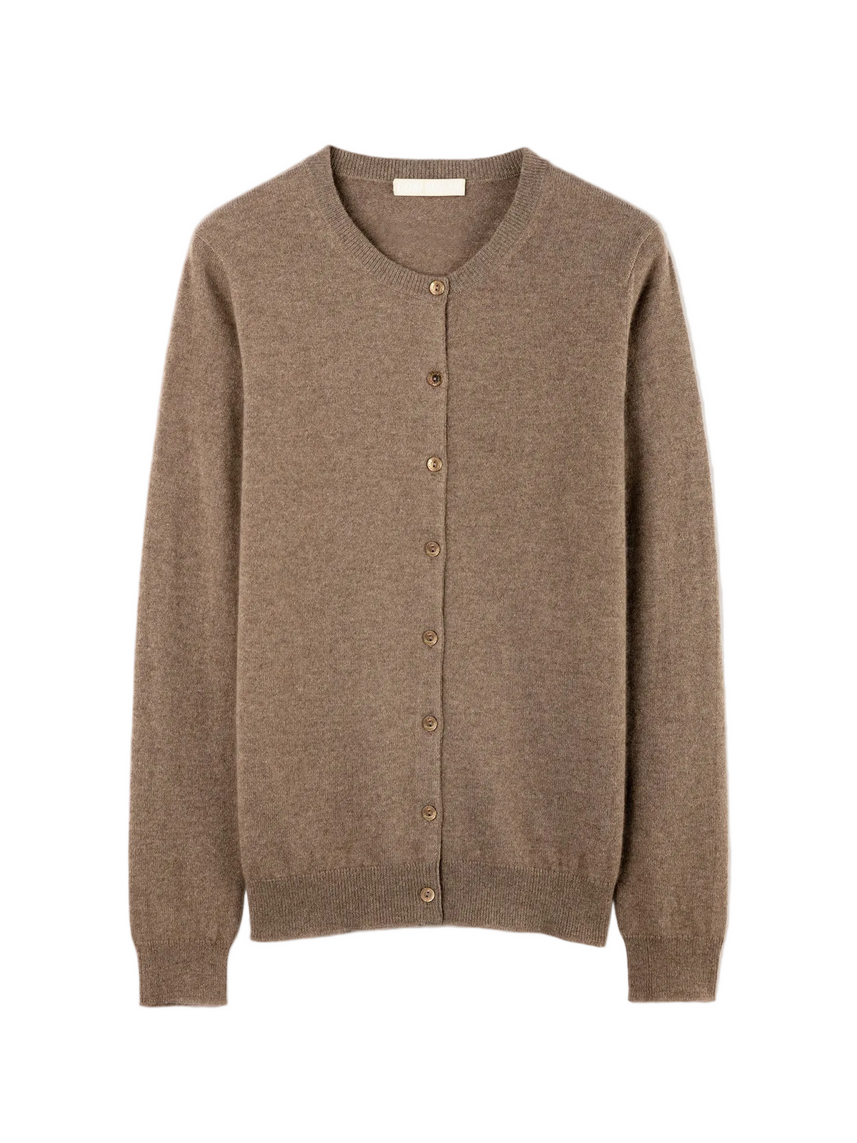Cashmere Crew Neck Button Cardigan — Taupe