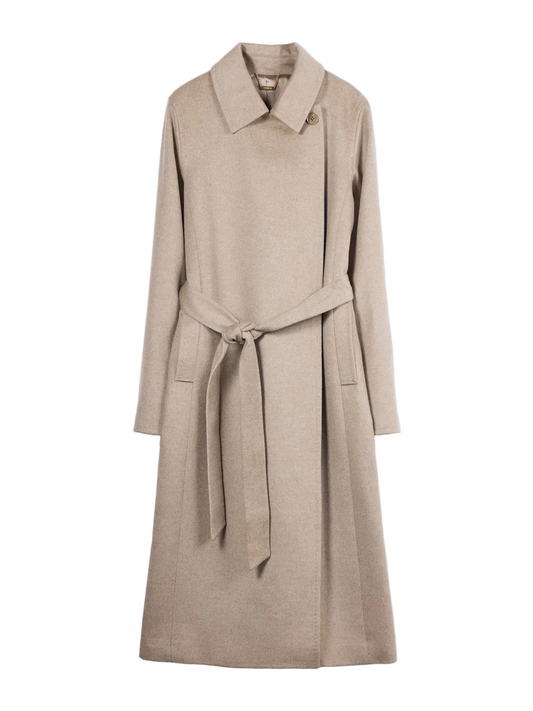 Cashmere Wrap Coat With Belt — Taupe