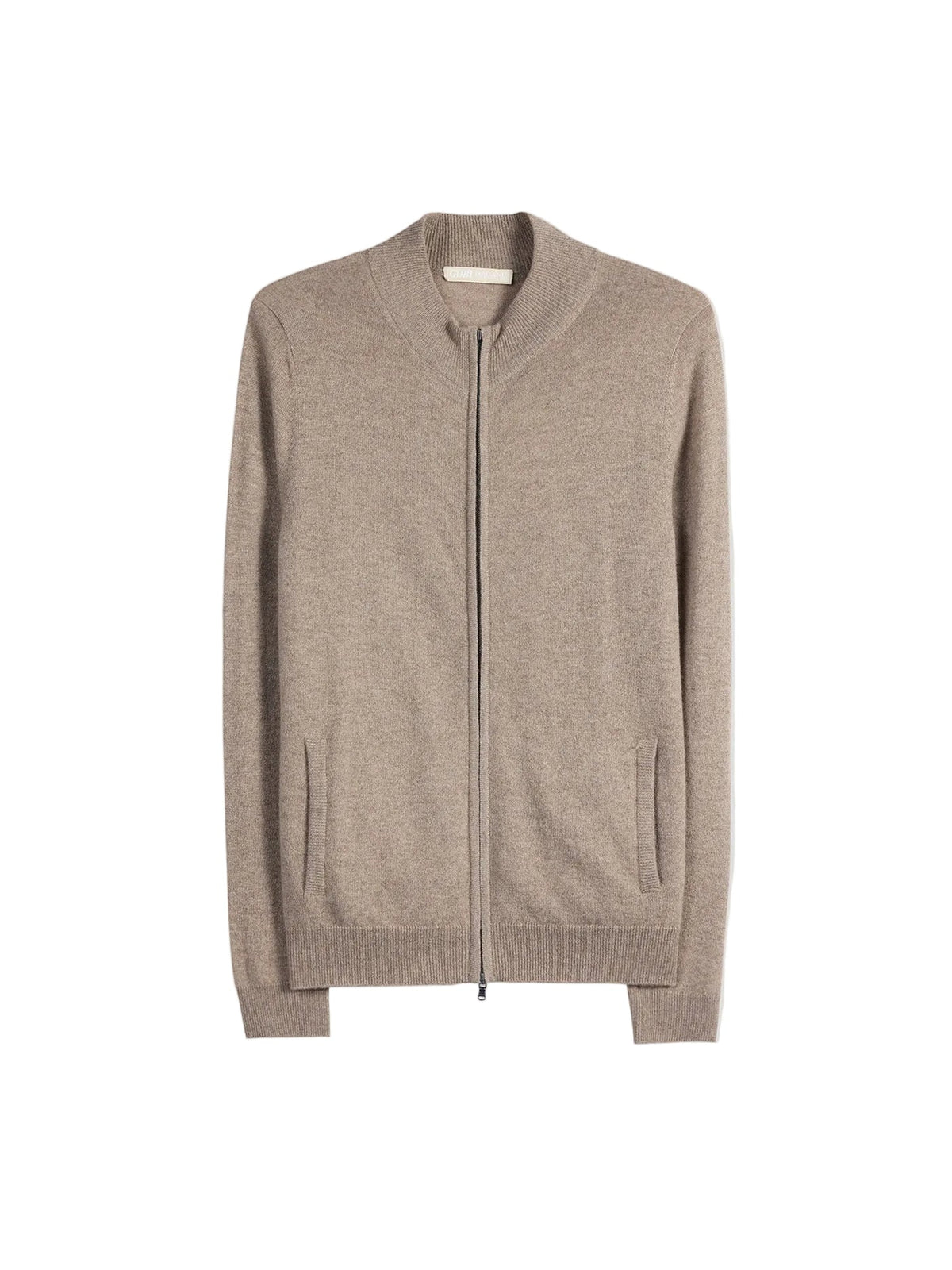 Essential Natural Color Cashmere Full-zip Cardigan — Taupe