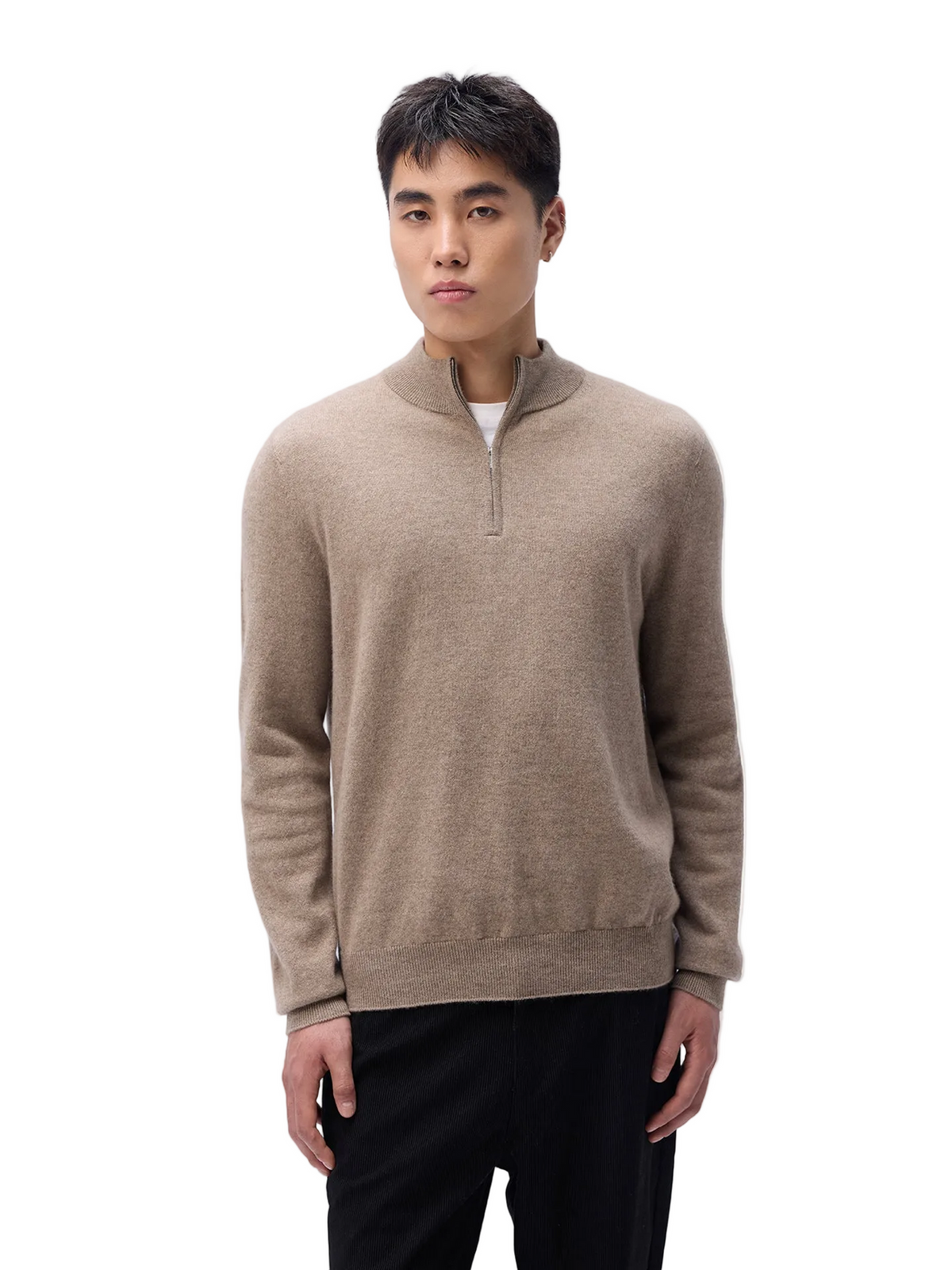 Essential Half-zip Cashmere Sweater — Taupe