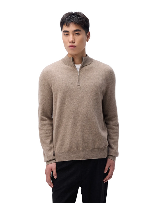 Essential Half-zip Cashmere Sweater — Taupe