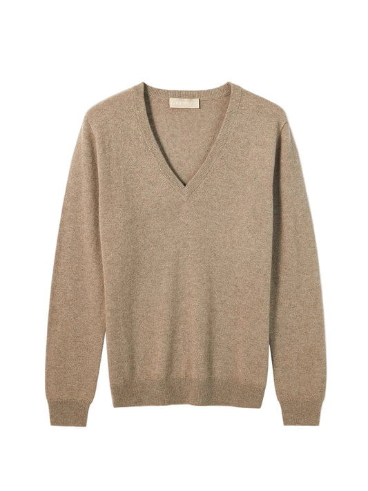 Essential Cashmere V-neck Sweater — Taupe