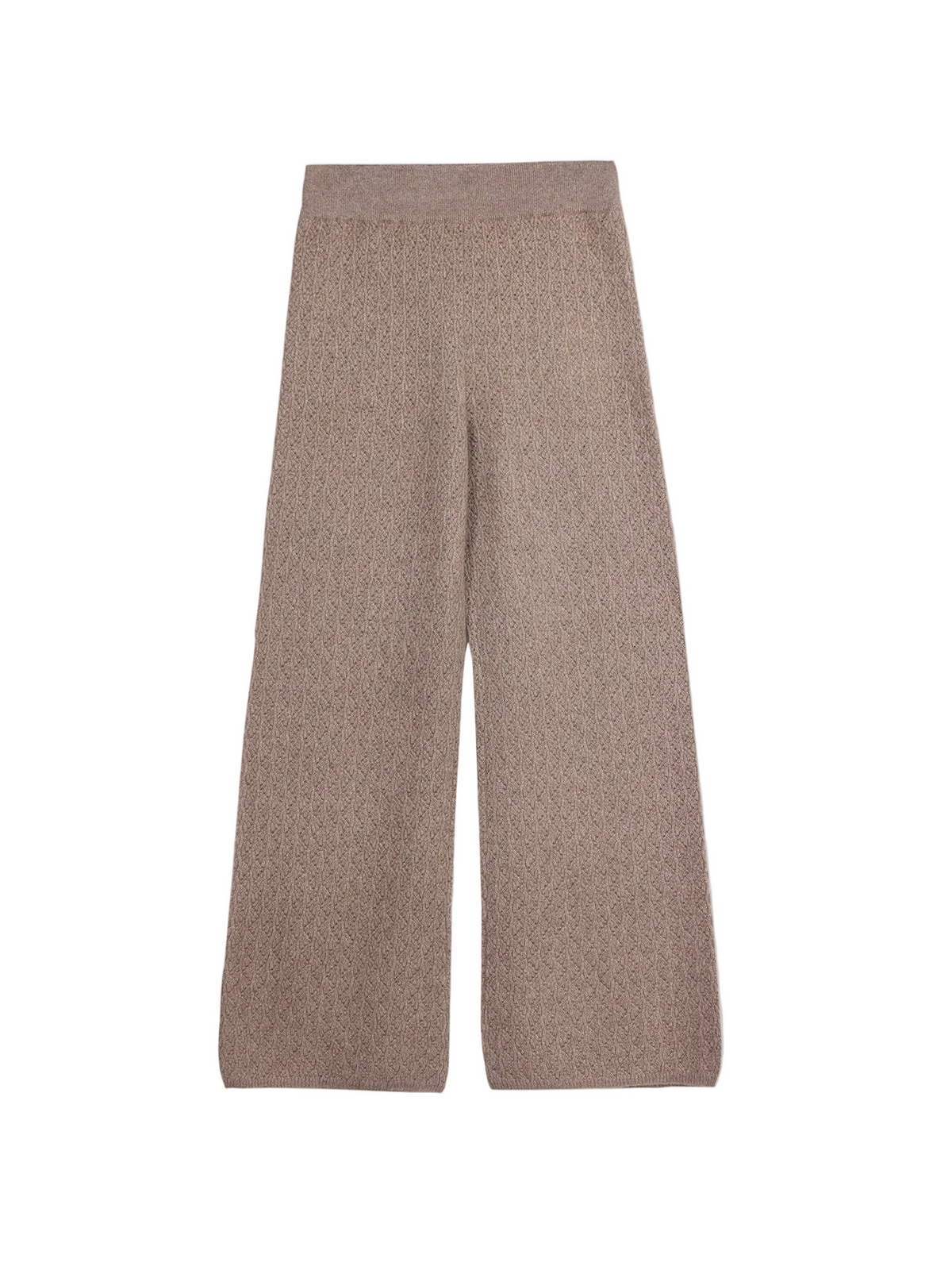 Wide-leg Ajour Knit Cashmere Pants — Taupe