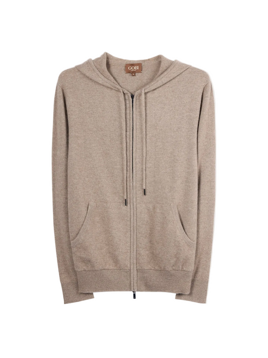 Men's Zip-up Cashmere Hoodie — Taupe