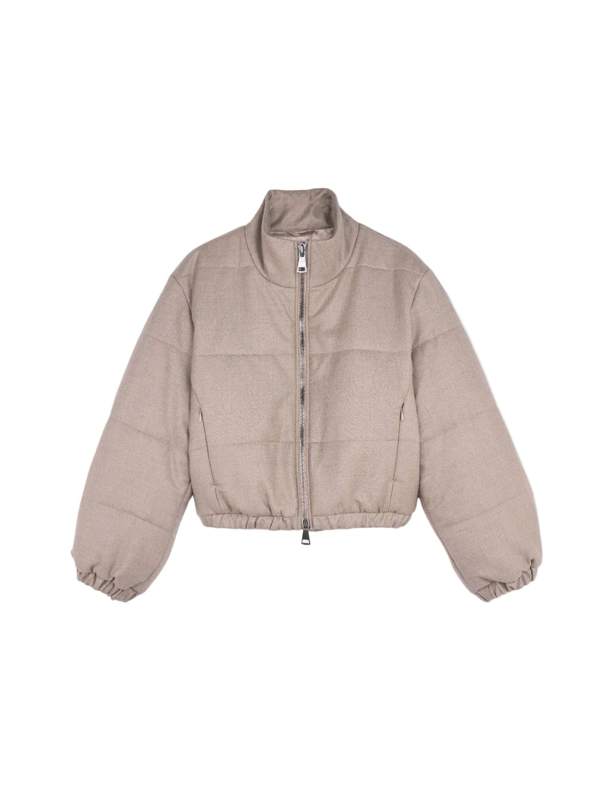 Natural Color Cropped High-neck Cashmere Jacket — Taupe