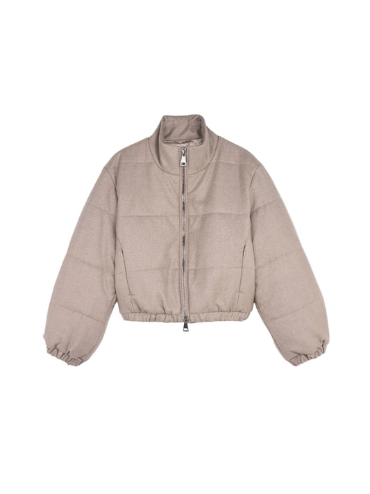 Natural Color Cropped High-neck Cashmere Jacket — Taupe