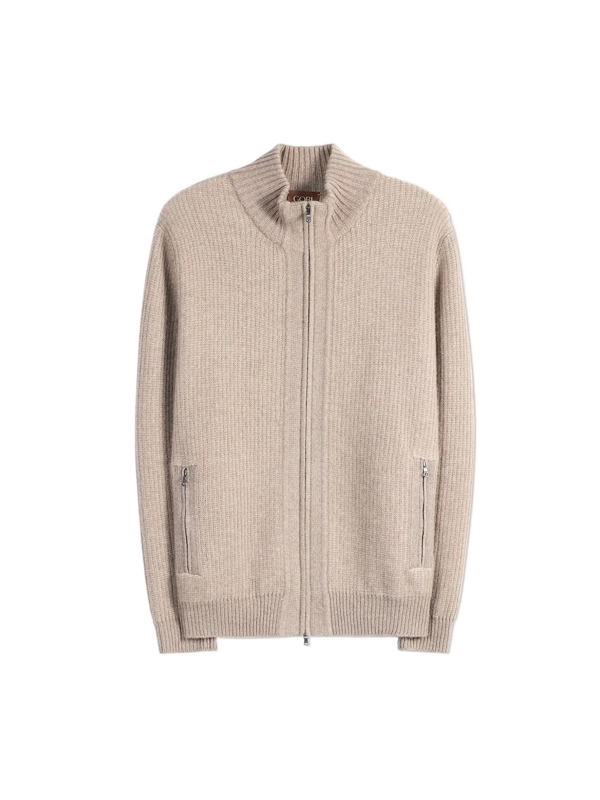 Men's Twо-tone Full-zip Cashmere Cardigan — Taupe