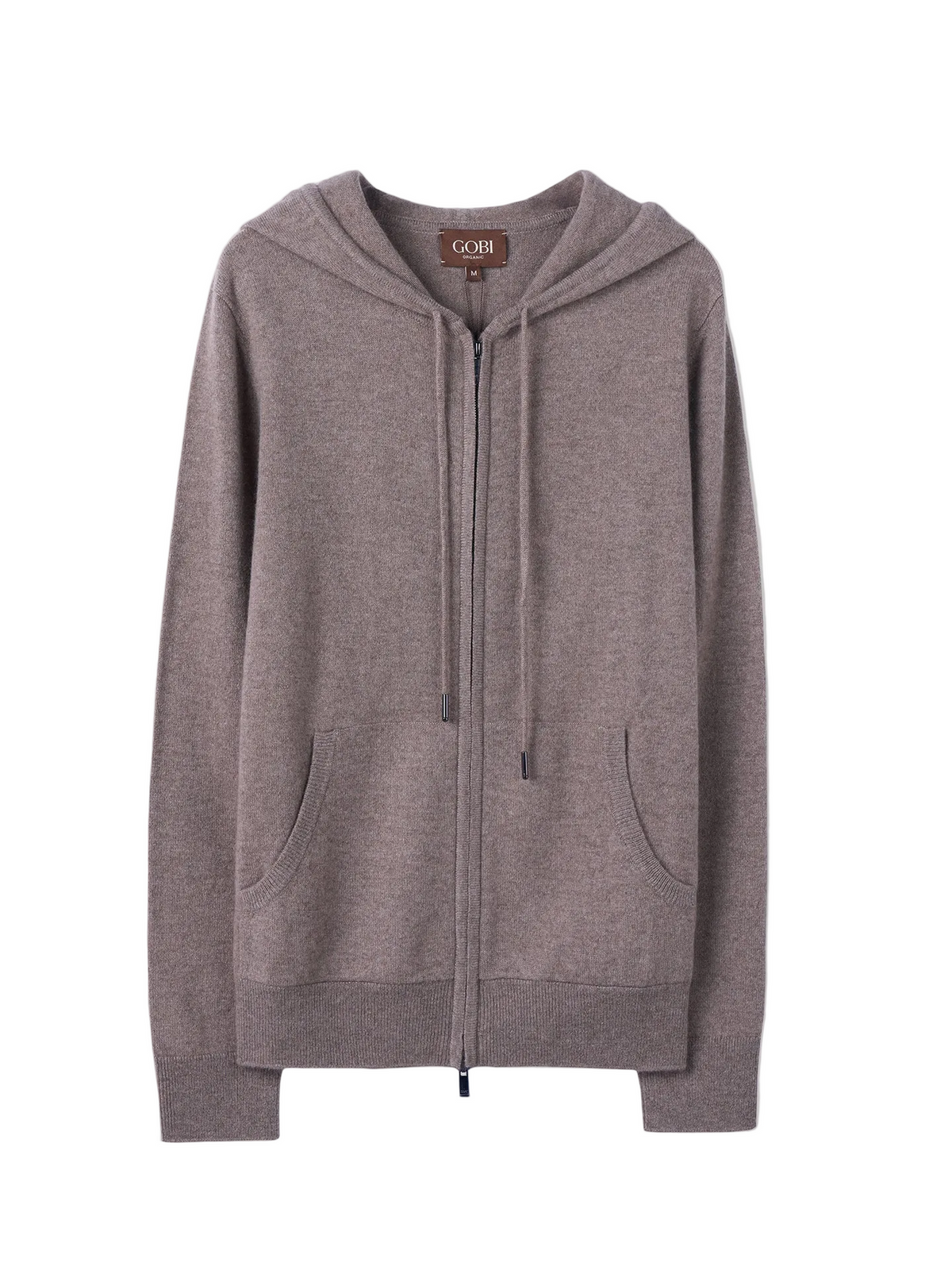 Woman Zipper Hoodie With Smiley Pocket — Taupe