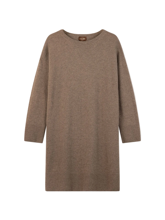 Seamless Crewneck Cashmere Dress — Taupe